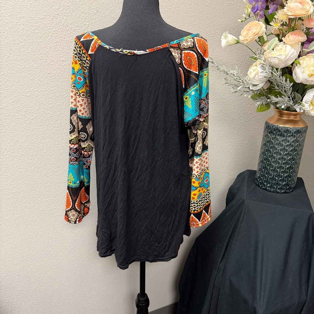Southern Stitch Black Top Boho Patchwork Sleeve Casual Fall Tunic Size XXL - Picture 3 of 6